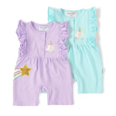 China Cozy Breathble PETELLULU Babies Summer Cotton Rompers Ruffle Sleeves Break Up Overalls Toddler Clothes for sale