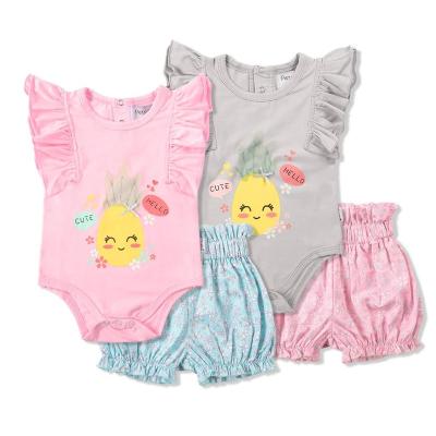 China Soft Baby Outfit Girl Clothes Set Makers Babies Clothes Sets Fly Sleeve Rompers+Flower Pants for sale