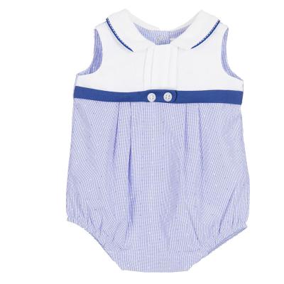 China Daily Life/Summer Newborn Dots Light Blue Pleated Polka Dot Sleeveless Homewear Clothes Girls Baby Rompers for sale