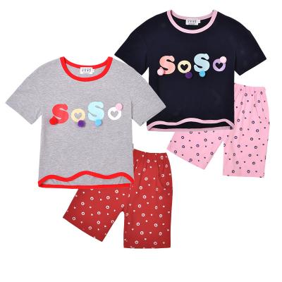 China Newest QUICK DRY Pompom Print Summer Cotton Girls Sleepwear So Wear Comfortable Pajamas for sale