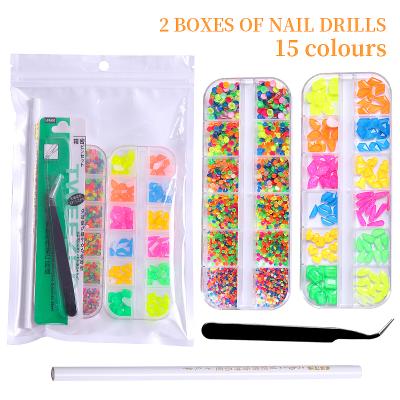 China WELLFLYER Hot Selling 12 Grids Metal Nail Art Decoration Kit 3D Rhinestone Gems, Nail Charms Multicolor Acrylic Crystals for sale