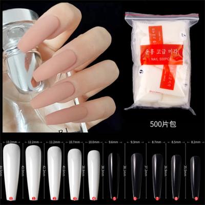 China WELLFLYER French Clear and Long Ballerina Full Cover Natural Acrylic False Nail Tips for Nail Salons and DIY Nail Art for sale