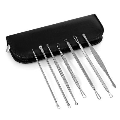 China Wellflyer 7pcs Stainless Steel Acne Pimple Blackhead Silver Remover Tools Extractor Kit for sale