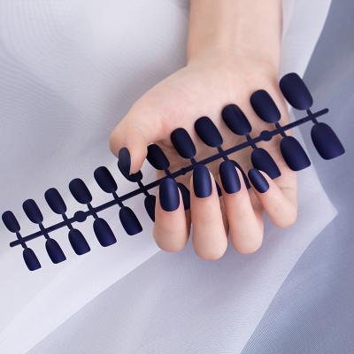 China WELLFLYER Design Almond Flexible Blue Matte False Nails Press On False Nail Tips Office Finger Daily Wear for sale