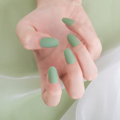 China WELLFLYER Design Almond Flexible Matte False Nails Green Press On False Nail Tips Office Finger Daily Wear for sale