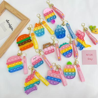 China Amazon Hot Selling Unicorn Design Push Bubble Key Chain Eco-friendly Noise Material Stir Sensory Sound Key Chain for sale