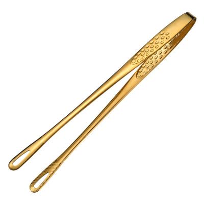 China Sustainable BBQ BBQ Salad Grilling Gold Clamp Frying Clip Heat Resistant Cooking Non-Slip Stainless Steel Steak Bread Fried Tongs for sale