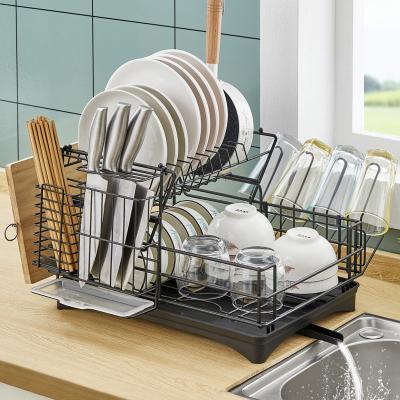 China Sustainable Household Dish Stainless Steel Storage Countertop Dish Drainer Set Matching Kitchen Utensil Rack Dish Drainer Rack for sale