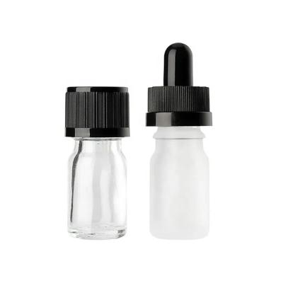 China 5ml Chemical Frosted Clear Glass Bottle Essential Oil With Screw Cap Dropper for sale