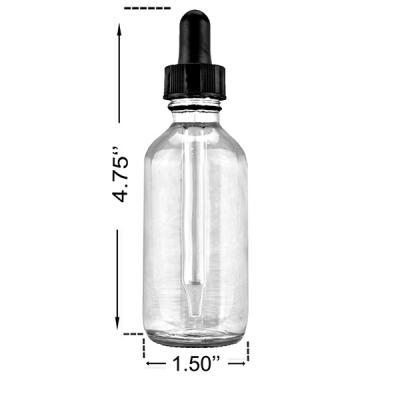 China Boston Round 2oz 60ml Cosmetic Clear Glass Dropper Bottles With Child Safe Cap Or Dropper Or Mist Spray for sale