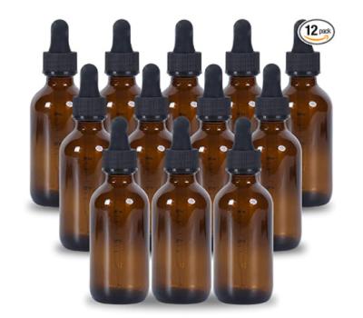 China Cosmetic 2 Ounce Dropper Bottle Amber Glass Boston Bottles With Black Eye Dropper Caps For Essential Oils Perfume Leak Proof Travel Bottles for sale