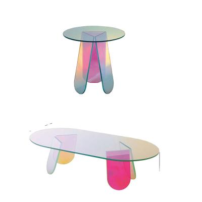 China Practical color round acrylic intelligent coffee table living room coffee table rainbow factory Korean popular style for sale