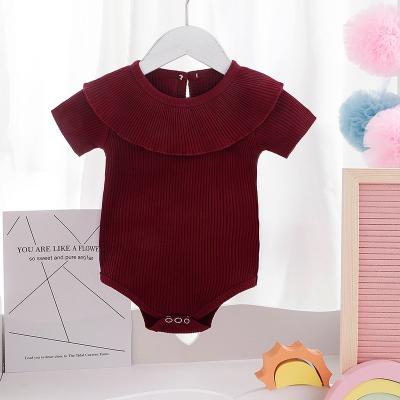 China Breathble Comfortable Premium Breathable Cute White Ribbed Solid Color Cotton Soft Baby Short Sleeve Romper for sale