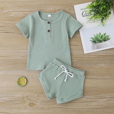 China Custom High Quality Casual Color Anti-Shrink Plain Sleeve Baby Clothes Set Toddler Boy Short Sleeve Ribbed Summer for sale