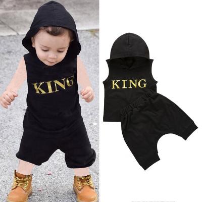 China Baby Boy Anti-Shrink Clothes Toddler Vest Hooded T-shirt + Solid Color Shorts Summer Sets for sale