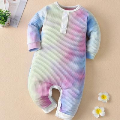 China Breathble Comfy Newborn Baby Boy Long Sleeve Tie Dye Knitted Overalls Button Pajamas Fall And Winter Clothes for sale