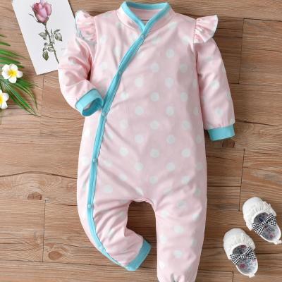 China Breathble Comfy Chinese Style Newborn Babies Outfits Ruffle Full Sleeve Overalls Legless Jumpsuit Cotton Clothes for sale