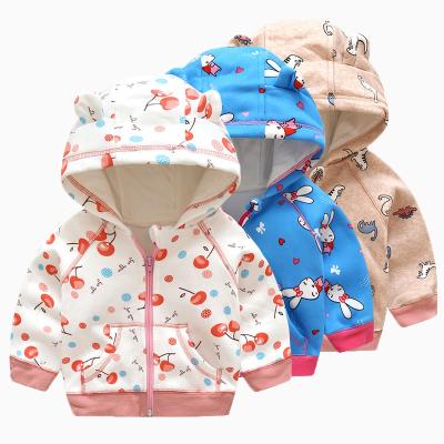 China Anti-shrink cute cartoon print baby hoodie zipper pullover drop boy girl long sleeve coat for sale