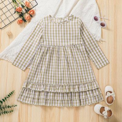 China Washable Plaid Dress Baby Kids Toddler Long Sleeve Belted Bottom Bottom Shirts Dresses for sale