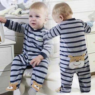 China Breathble Cozy Infant Printed Cotton Fleece Long Sleeves Button Up Newborn Baby Rompers Cozy Overalls Winter for sale