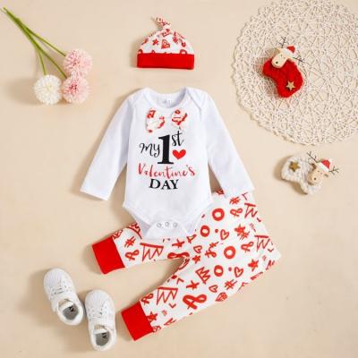 China Anti-Shrink Valentine's Day Suit Baby 3pc Set Love&Sweet Rompers Toddler Girl Baby Clothing for sale