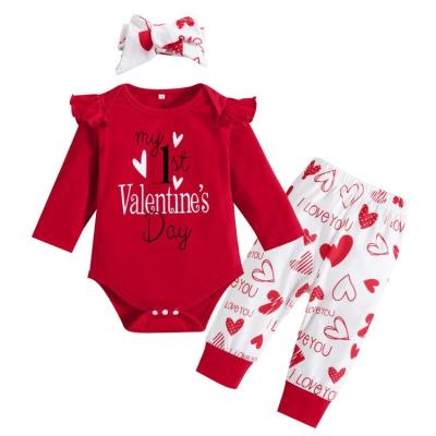 China Baby Clothing Suit Anti-Shrink 3pc Baby Set Love&Sweet Rompers Toddler Girl Valentines Day for sale