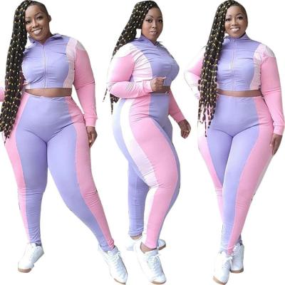 China J&H Viable Fashion 5XL Plus Size Workout Wear Sweat Suit Set Two Piece Women Cropped Hoodie Jacket And Sweatpants Pastel Color for sale