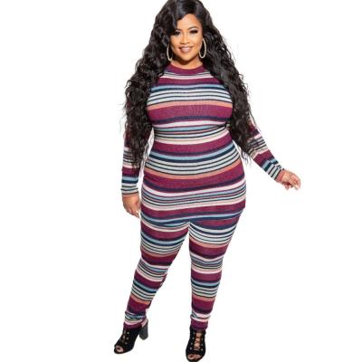 China J&H Sustainable Fashion 4XL Plus Size Clothing Trend Products 2021 Two Piece Outfits Set Stripes Printed Fabric Long Sleeve T-Shirt And Pants for sale