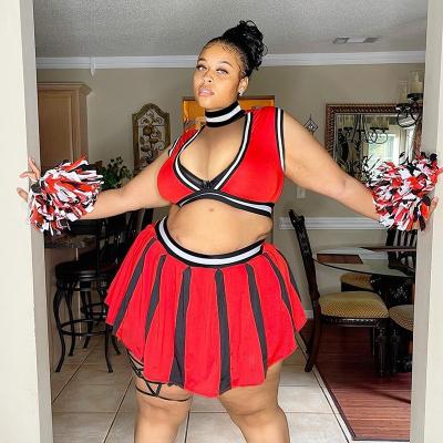 China J&H Summer New Arrivals Halter Neck Crop Top And Pleat Skirt Set 5XL Plus Size Women Clothing Cheer Uniforms for sale