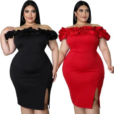 China J&H 2022 summer plus size 5XL plus size bodycon dress for women sexy off the shoulder fashion party evening dresses for sale