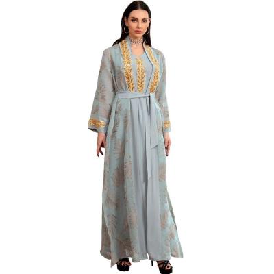 China Wool J&H 2022 Dubai Abaya Muslim Dress High Quality Luxurious Embroidery 2 Piece Sequins Embroidery Long Robe Islamic Clothing for sale