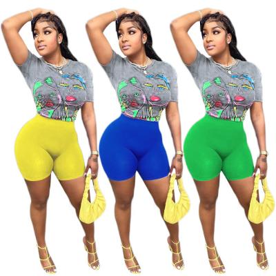 China J&H 2022 Latest Breathable Fashion Print Hot Well Shorts Women's Fashion Two Piece Set for sale