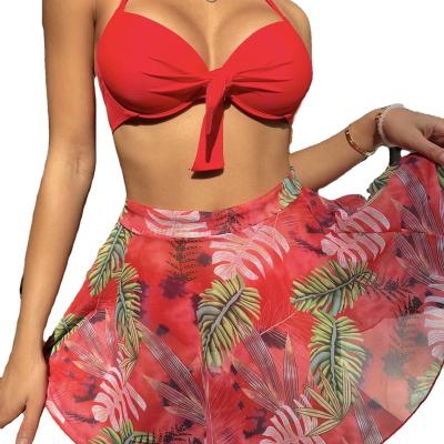 China J&H Breathable 2022 Summer Cute Bikini With Skirts Floral 3 Piece Swimwear Women Set Swimwear Vacation Sexy Beach Wear for sale