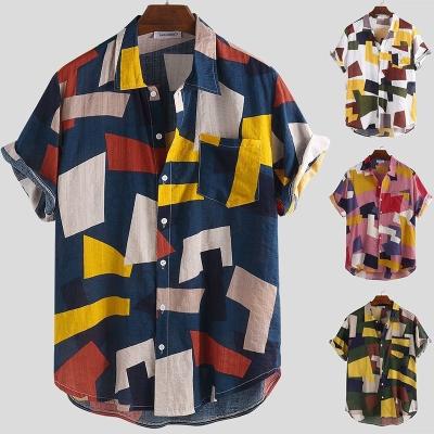 China J&H 2022 Latest Fashion Hot Sale Men's Color Block Breathable Short Sleeve Beach Travel Casual Shirt For Man for sale