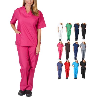 China Wholesale Custom 4 Way Hospital Stretch High Quality Spandex Scrubs In Stock For Women And Men V-Neck Hospital Uniform Medical Sets for sale