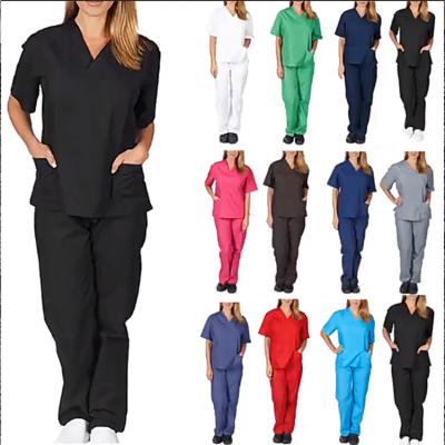 China Custom Made High Quality 4 Way Hospital Stretch Spandex Stacked Pants Nurses Scrub Suit Hospita Uniforms Jogger Women Scrub Sets Uniform for sale