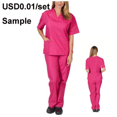 China Hospital In Stock Wholesale High Quality 4 Way Stretch Spandex Scrubs For Women And Men V-Neck Hospital Uniform Medical Sets for sale