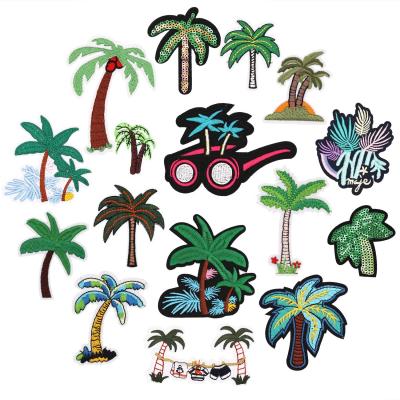 China Handmade Custom Funny Design Coconut Tree Embroidery Patches Iron On Patches For Jackets Clothing for sale