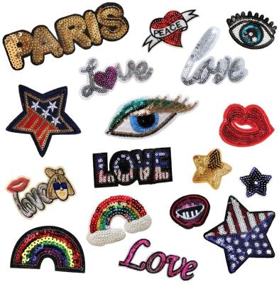 China Handmade Sequin Embroidery Custom Iron On Patches Sew On Patches Applique Decoration Sets For Apparel for sale