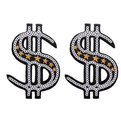 China Other DIY Garment Accessories Silver Dollar Sign Embroidered Felt Sequin Patches For T Shirt Jacket for sale