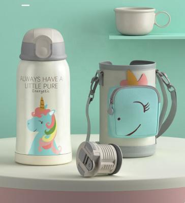 China Sustainable BPA Free Kids Vacuum Stainless Steel Thermos Kids School Milk Water Bottle With Straw for sale