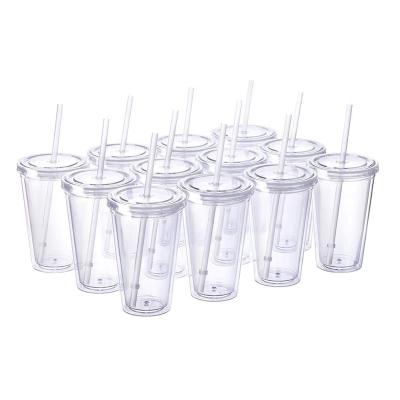 China Custom Logo 16oz 24oz Double Wall Sustainable Reusable Clear Lean Plastic Water Tumbler Acrylic Tumbler With Straw for sale