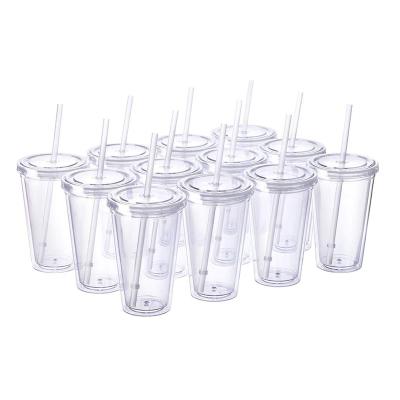 China 22oz Free Standing Reusable Double Wall Plastic Cups Lean Clear BPA Acrylic Tumbler With Lid And Straw for sale