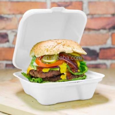 China Minimalist Biodegradable Takeaway Fries Lunch Fast Food Container 6x6 Inch Bagasse Burger Packaging Sugar Cane Burger Box for sale