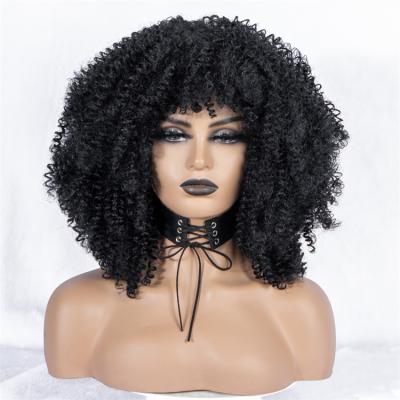 China Hot Selling Natural Swiss Lace Fiber Short Afro Curly Synthetic Wigs Short Dark Mixed Dark Black Hair For Women for sale