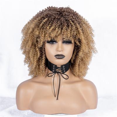 China Hot Selling Natural Swiss Lace Fiber Short Afro Curly Synthetic Wigs Short Dark Mixed Dark Black Hair For Women for sale