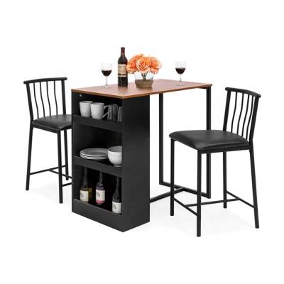 China Table With Storage Shelves Counter Height 3-Piece Kitchen Dining Table Set With Storage Shelves for sale