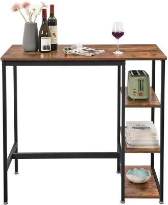 China With Storage Shelf Industrial Style Brown Rustic Kitchen Dining Table With 3 Shelves Metal Construction For Bar Party Cellar Table for sale