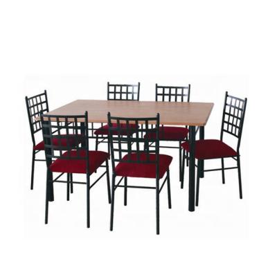 China 1table + 6 chairs 7 pieces of Wood Top Dining Table set with 6 padded fabric chairs for sale