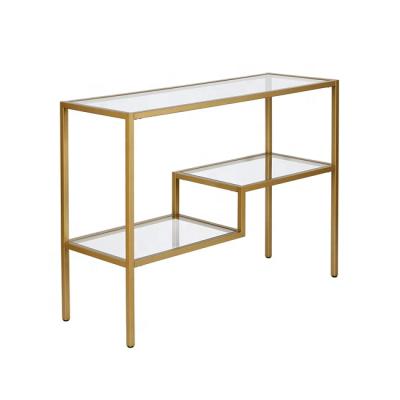 China 2021 Latest Mirrored Metal and Clear Glass Console Table in Gold Frame for sale